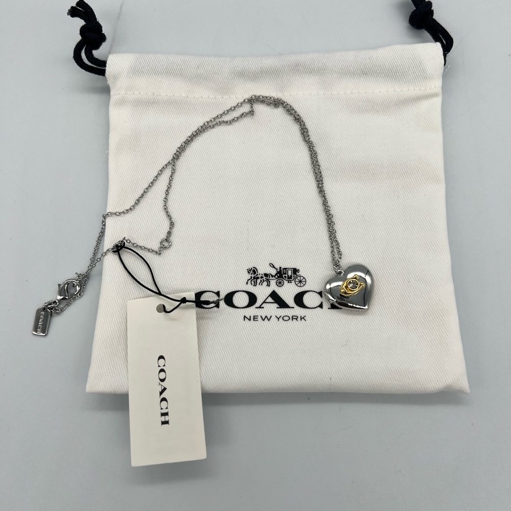 Coach Signature Heart Locket Silver Necklace New